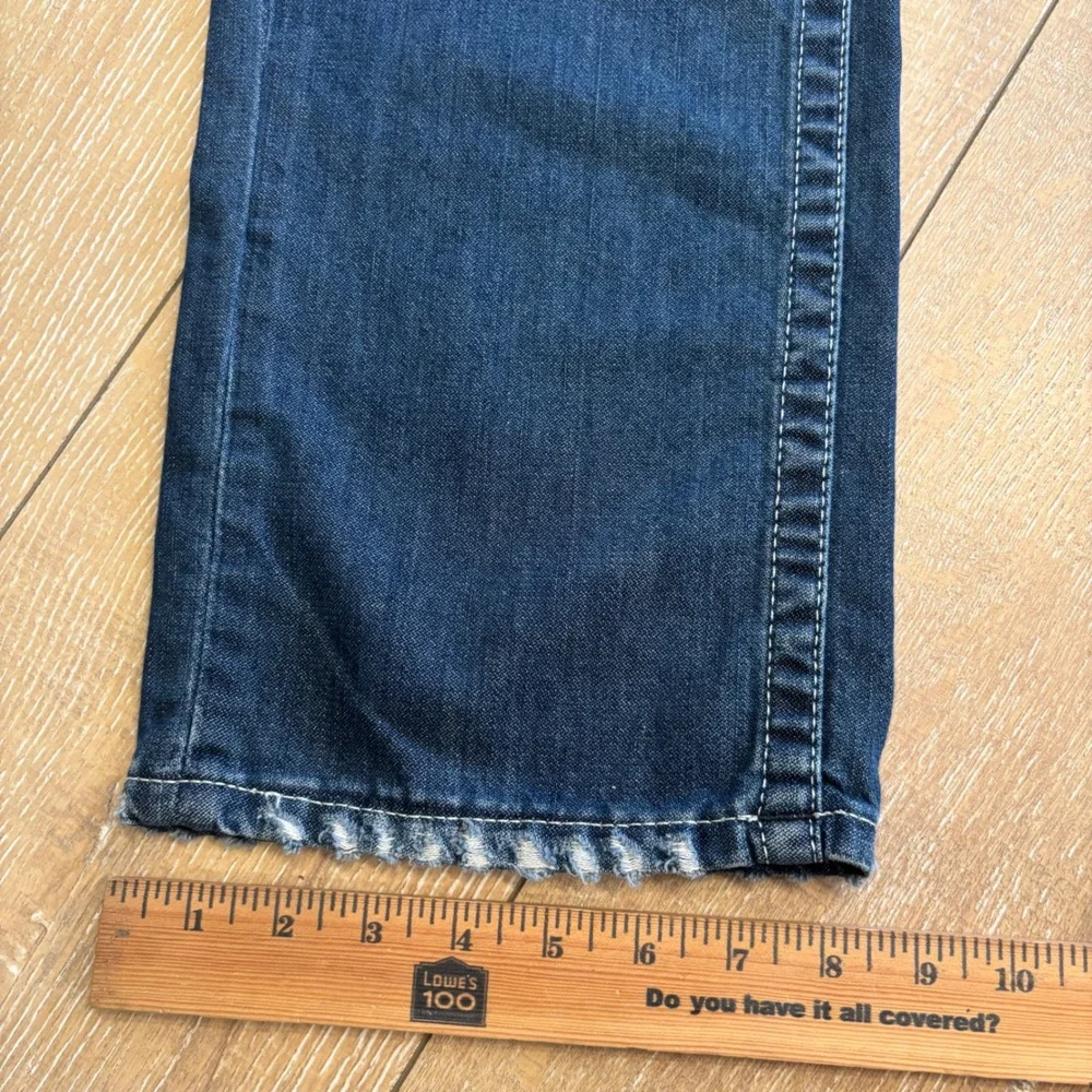 True Religion Geno Mens 38 Distressed Plaid Patch Relaxed Slim Straight Jeans